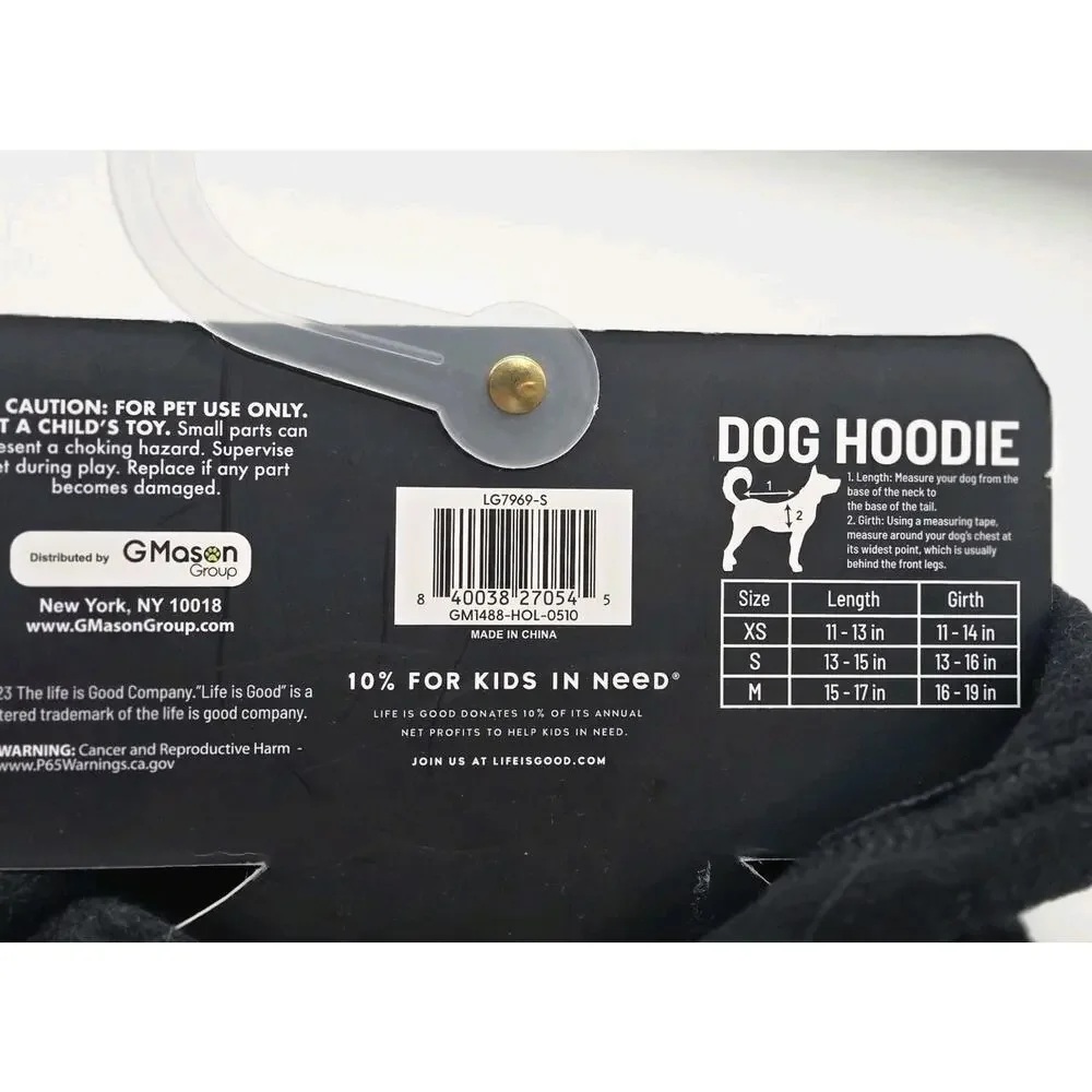 LIFE IS GOOD Dog Hoodie Skulls SMALL Black White Fleece GOTHCORE PUNK NEW!